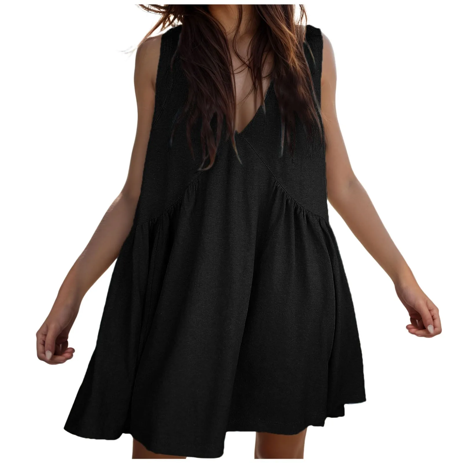 

Summer Dress Neck Womens Summer Sleeveless Mini Dress Casual Loose V Neck Sundress Long Sleeve Dresses for Women Long