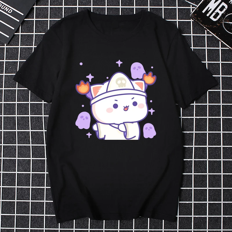 

Kawaii Cat женская одежда костюм для пары Хэллоуина мультяшный принт футболка мальчик девочка подарок футболка на День всех святых женская рубашка