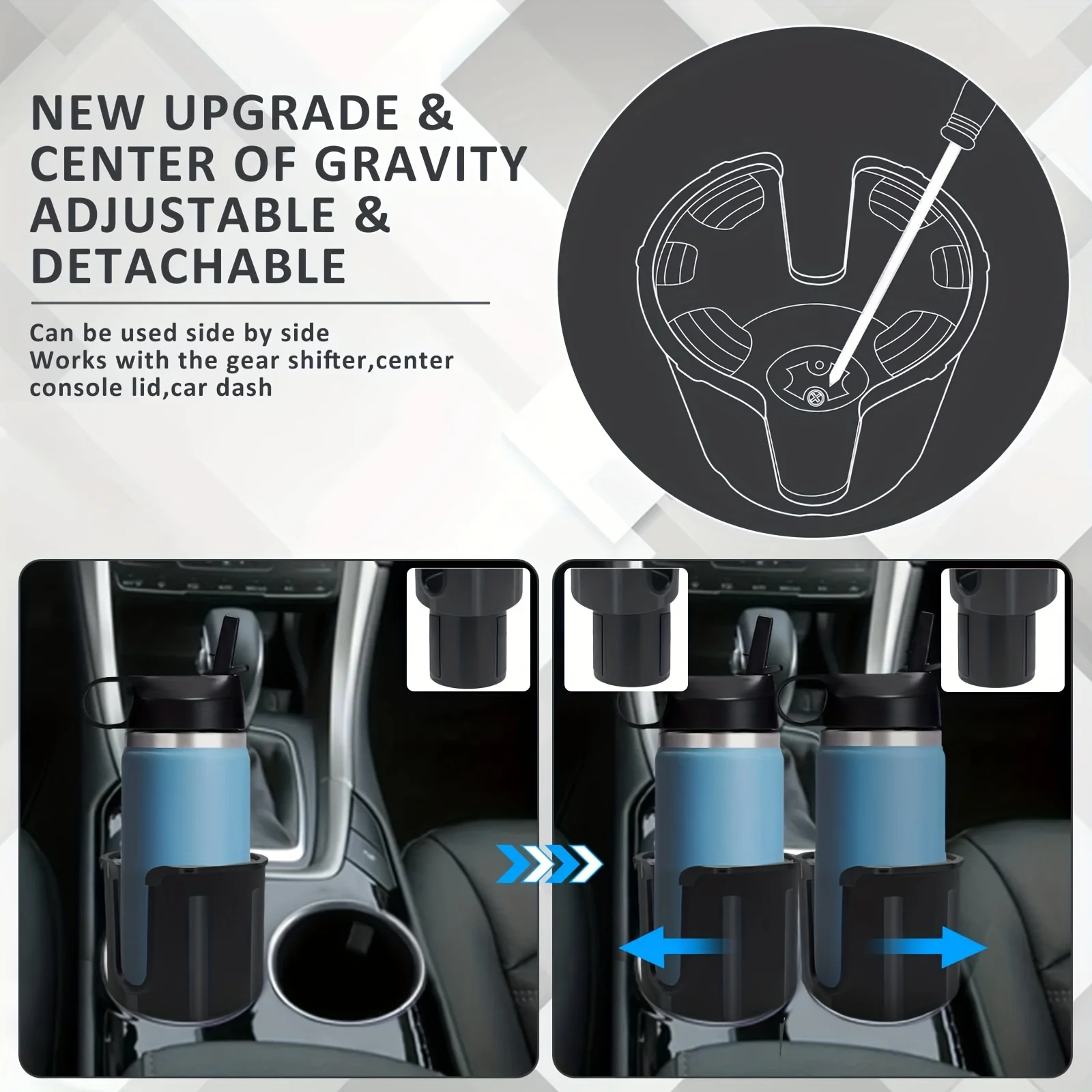 Car Cup Holder Extender With Adjustable Offset Base Fits Most Cup Holders,  Car Cup Holder Extender Compatible With Large 32/40oz