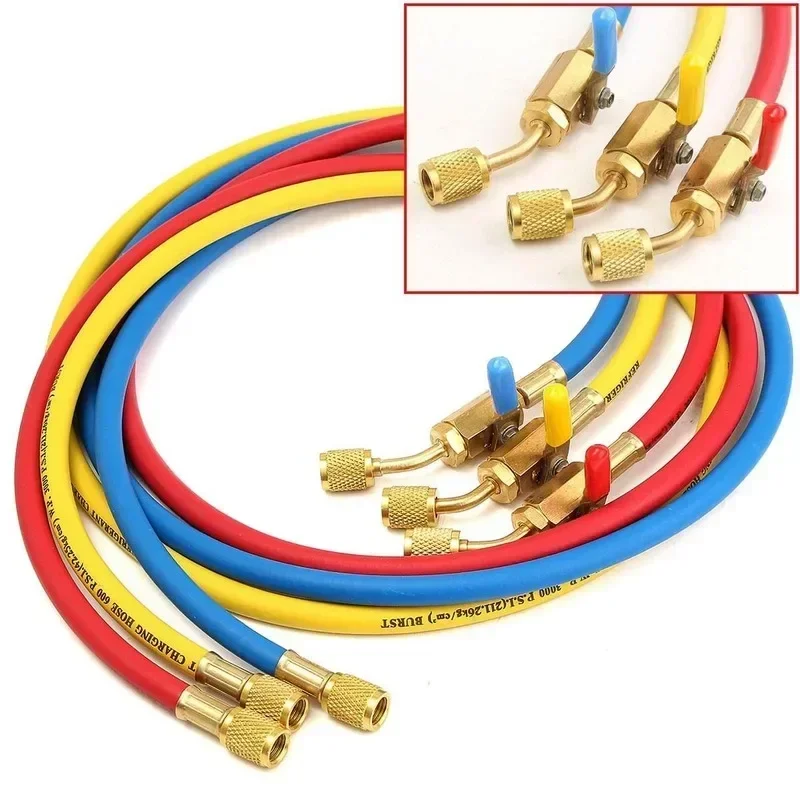 150 ซม. HVAC 1/4 นิ้ว SAE 600 PSI R410a R134a R22 สายชาร์จพร้อมวาล์วปิด 1