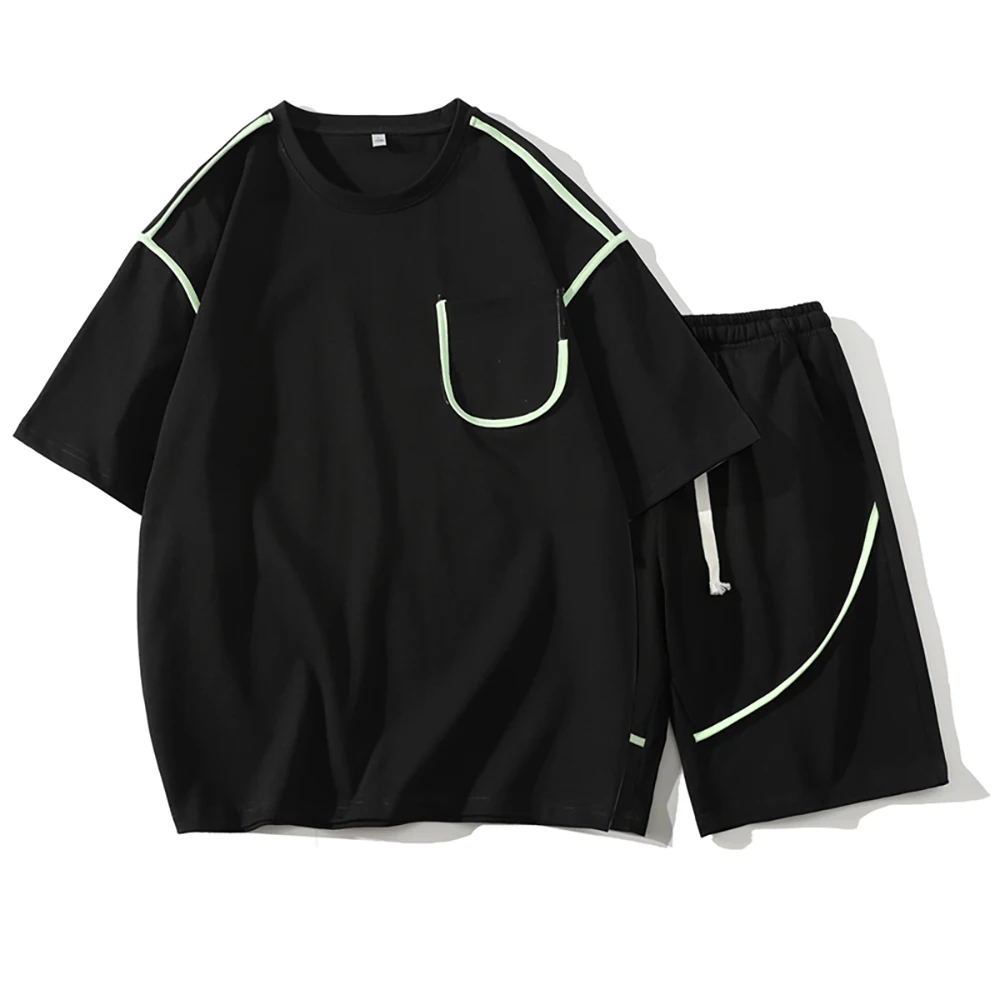 Casual sports suit men's summer letters solid color short-sleeved T-shirt men's half-sleeved teen shorts two-piece set