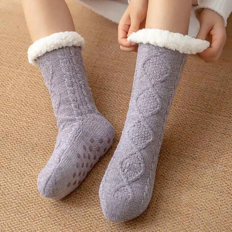 Thermal Sock Womens Winter Warm Female Plush Non Slip Anti Skid Grip Sleeping Floor Slippers Short Fluffy Sock Furry Ladies
