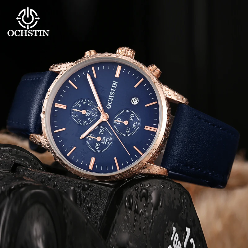 OCHSTIN Pilot Series Sport Luxury Leather Watch Waterproof Calendar Clock Men's Watch Fashion Three-dimensional Business