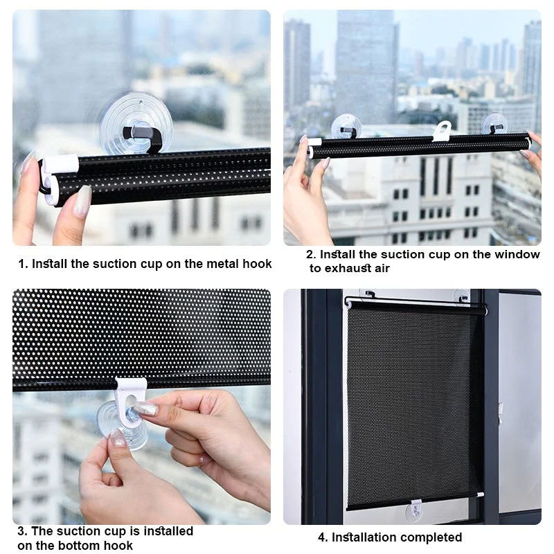 Suction Cup Universal Roller Blinds Sunshade Blackout Curtain Car Bedroom Kitchen Office Window Nail-free Sun-shading Curtains
