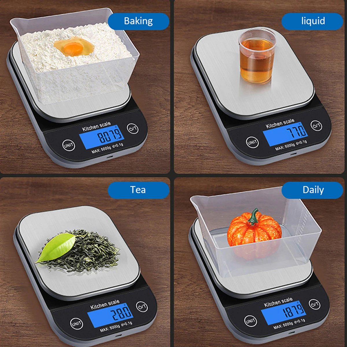 10kg/1g 5kg/0.1g USB Charging Digital Kitchen Scale IP67 Waterproof  Stainless Steel Weighing Scale Food Diet Electronic Scale