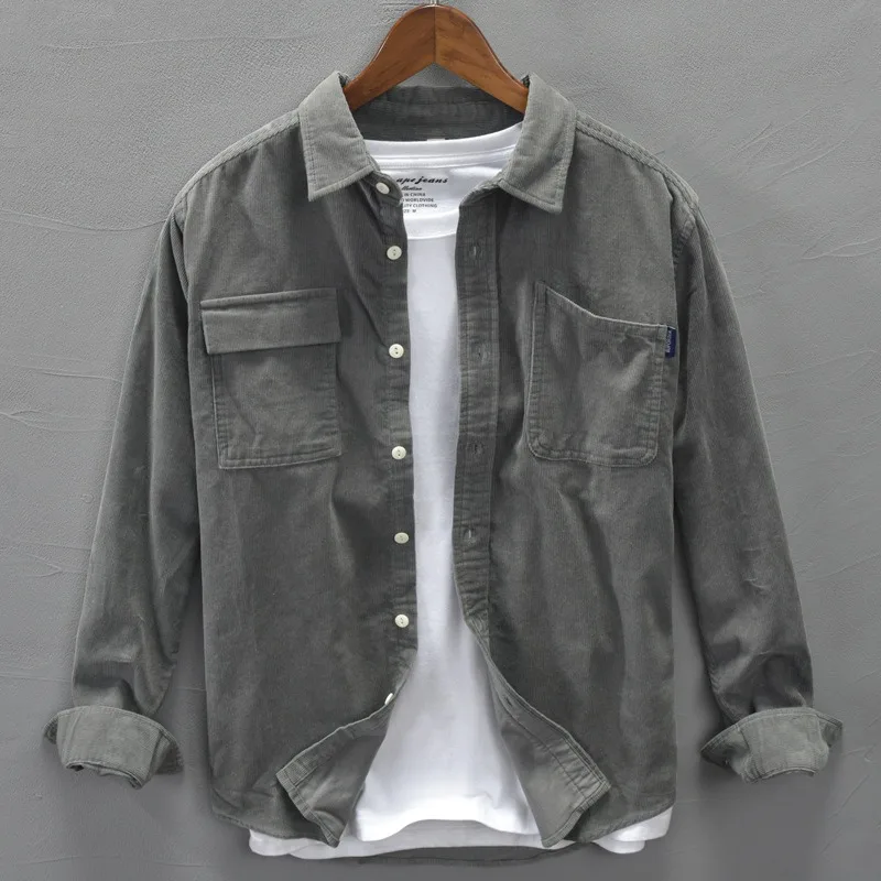 2024 Corduroy Cotton Shirt Men Workwear jacket, trendy and casual Trend Thickness Long Sleeve Comfortable Tops Clothing Chemise