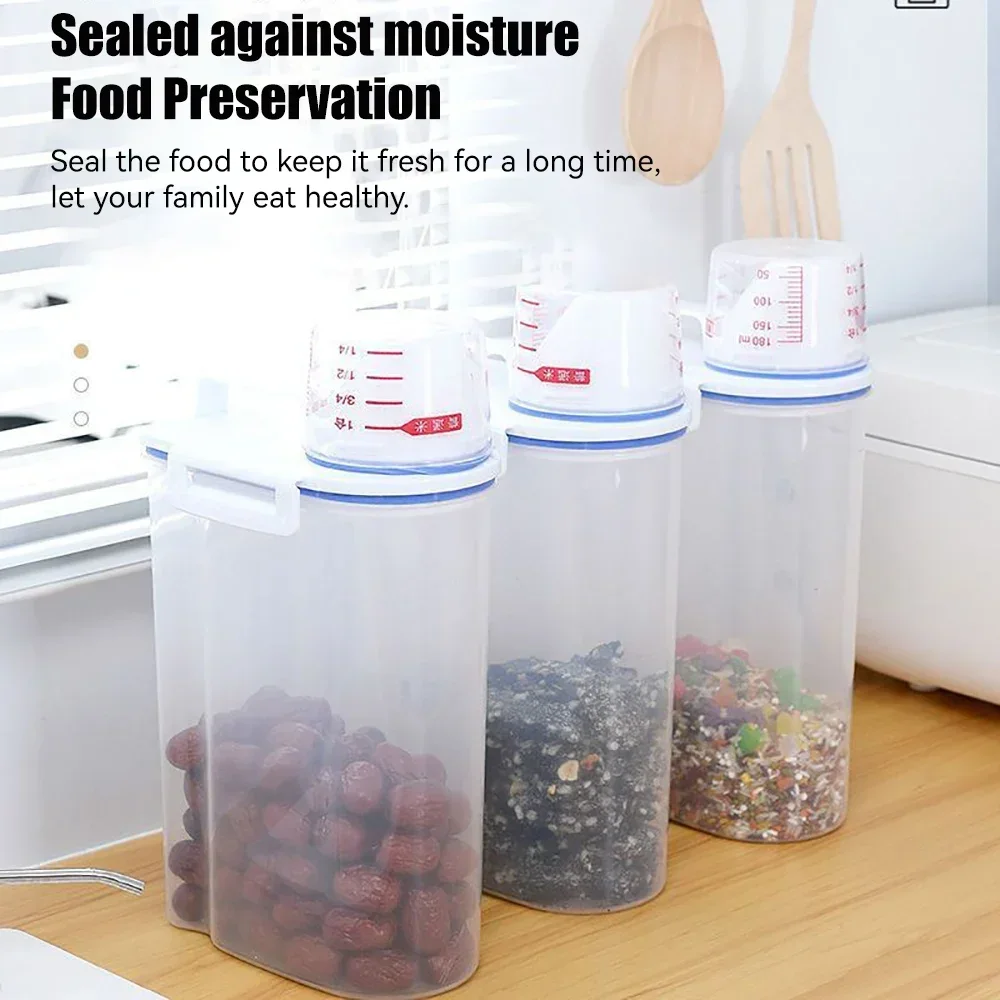 Sealed Rice Bucket with Measuring Cup Moisture and Insect Proof Rice Box Food Grade Dry Goods Kitchen Organiser Storage Jar 4
