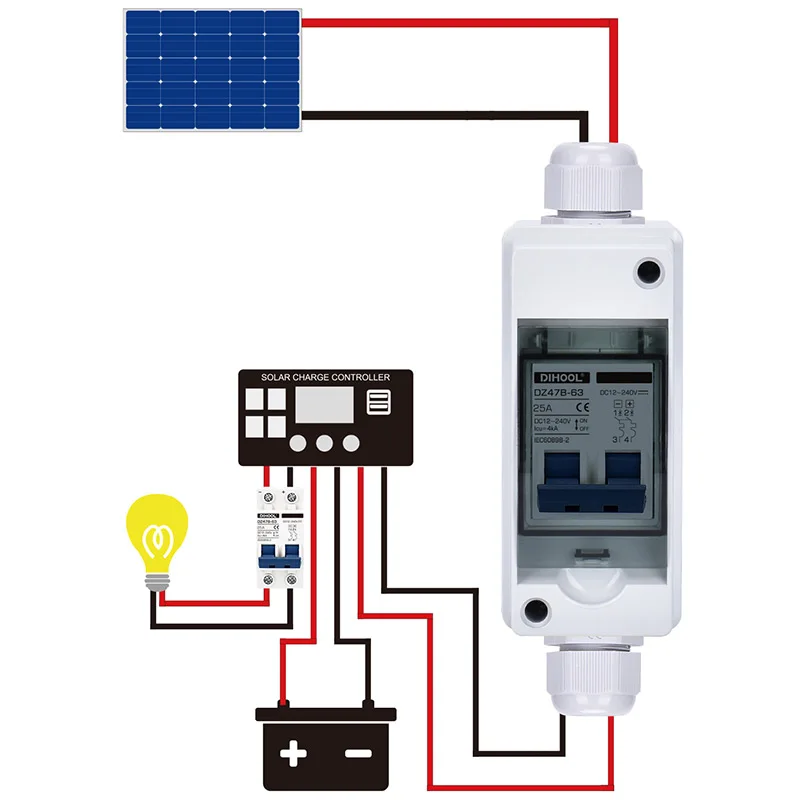 Solar Circuit Breaker Disconnect Switch Isolator With PV Combiner Box 16A-40A DC500V