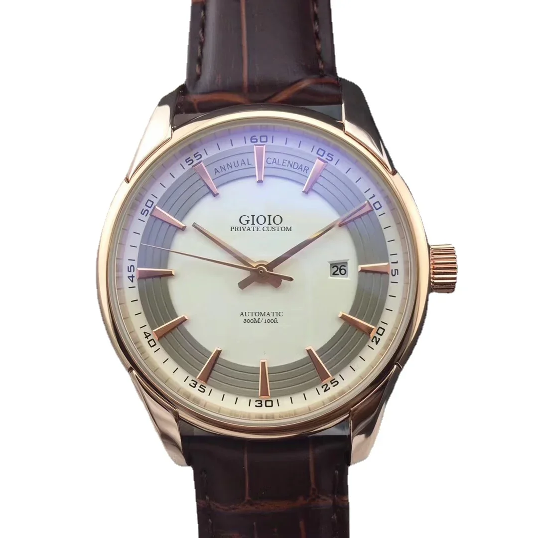 

Luxury Mens Automatic Mechanical Watch Stainless Steel Annual Calendar Silver Rose Gold Black Blue Brown Leather Watch