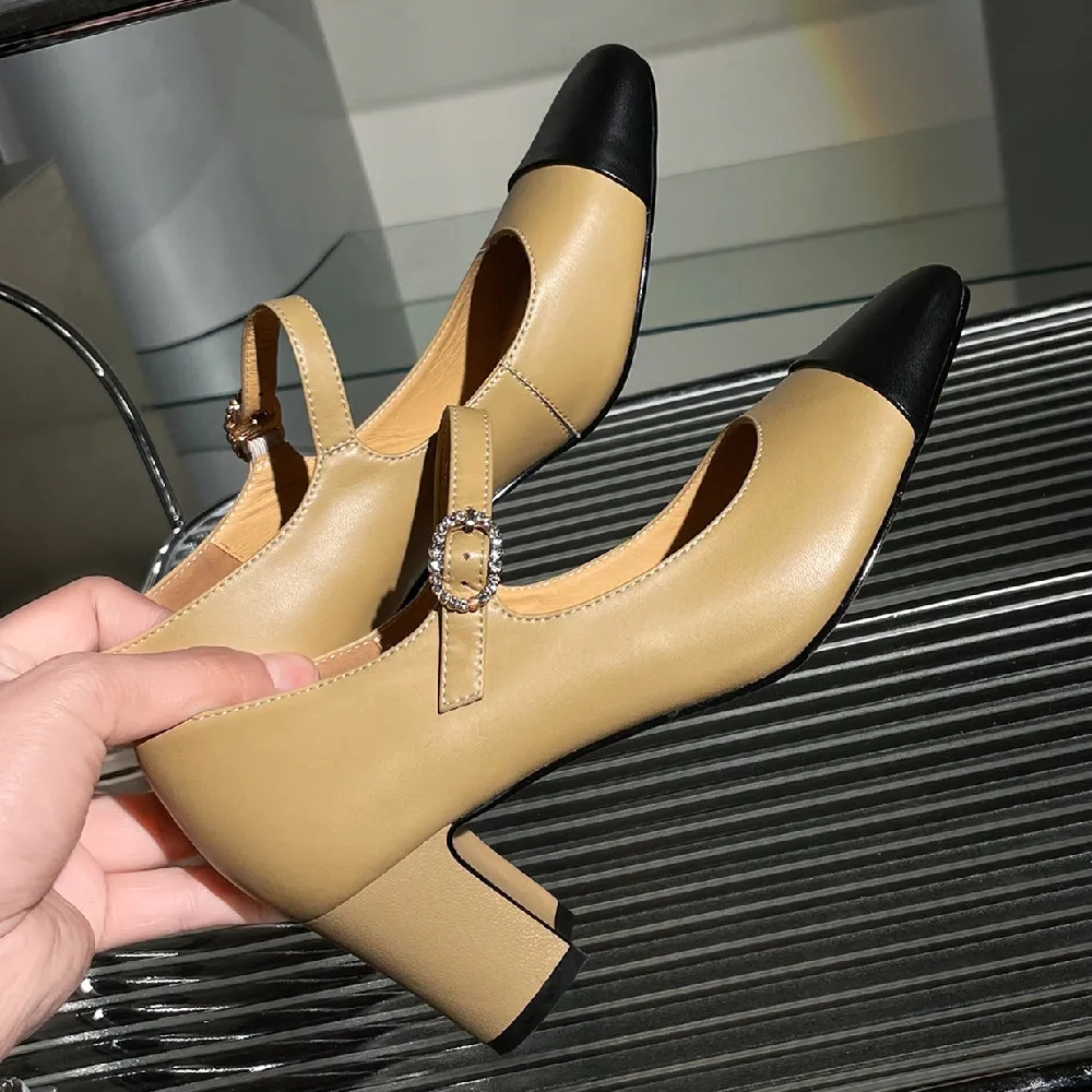 

Туфли-лодочки женские из натуральной кожи на толстом высоком каблуке 7 см