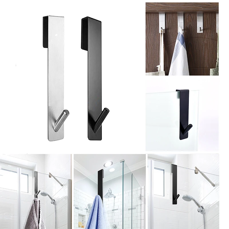 1pcs Stainless Steel Over Glass Door Shower Door Back Shower Towel Rack S-Shape Bathroom Bathrobe Hanger Holder Hooks