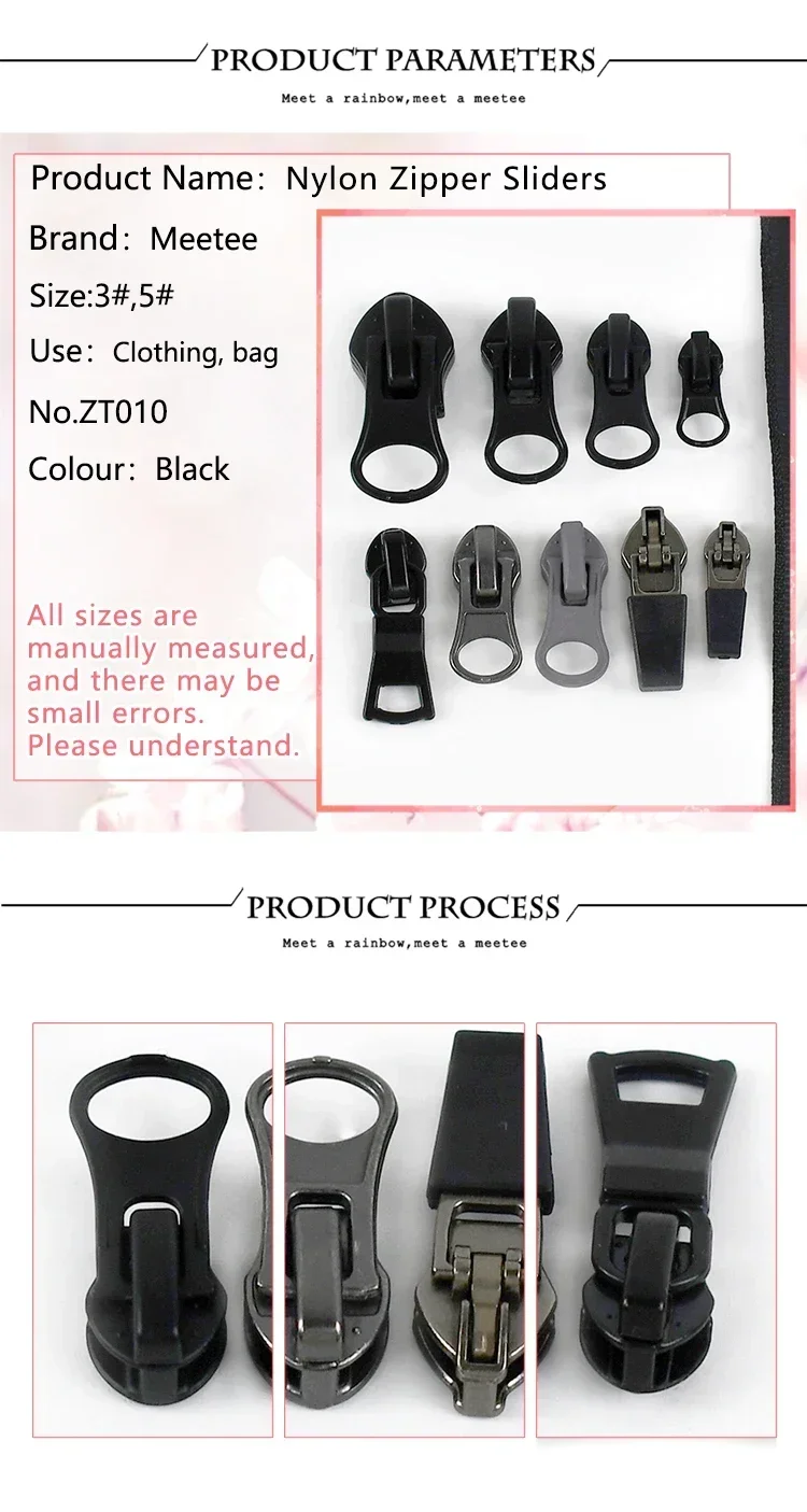 Description Picture 5 of item10Pcs Meetee 3# 5# 8#10# Reverse Zipper Sliders for Waterproof Nylon Zips Head Bags Tent Coat Invisible Zip Pull DIY Accessories