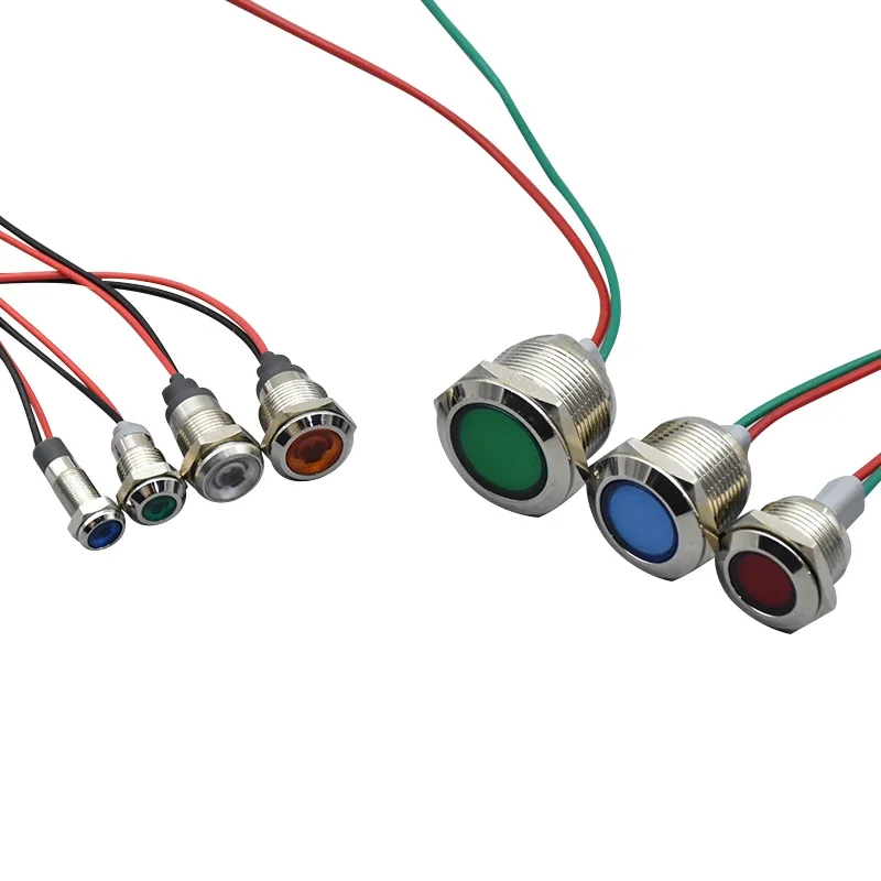 1pcs Waterproof IP67 Metal Signal Lamp LED Warning Indicator Light Pilot Wire 3V 5V 12V 24V 110V 220V 6/8/10/12/16/19/22mm