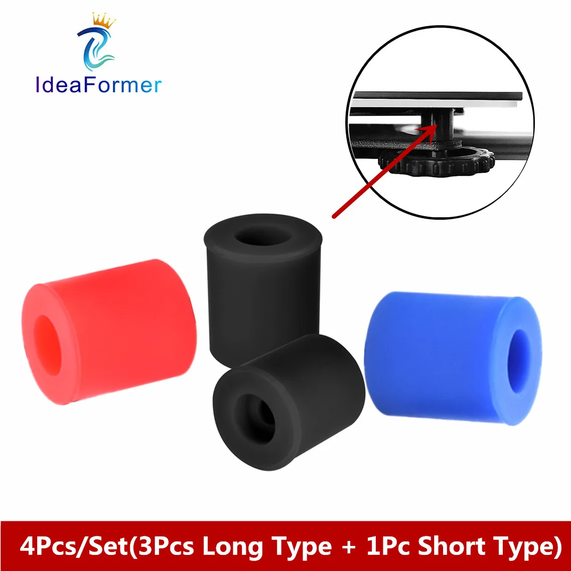 4Pcs/set Hot Bed Leveling Silicone Column 3 Long +1 Short for Ender 3 CR10 CR10S High Temperature Resistance 3D Printer Parts