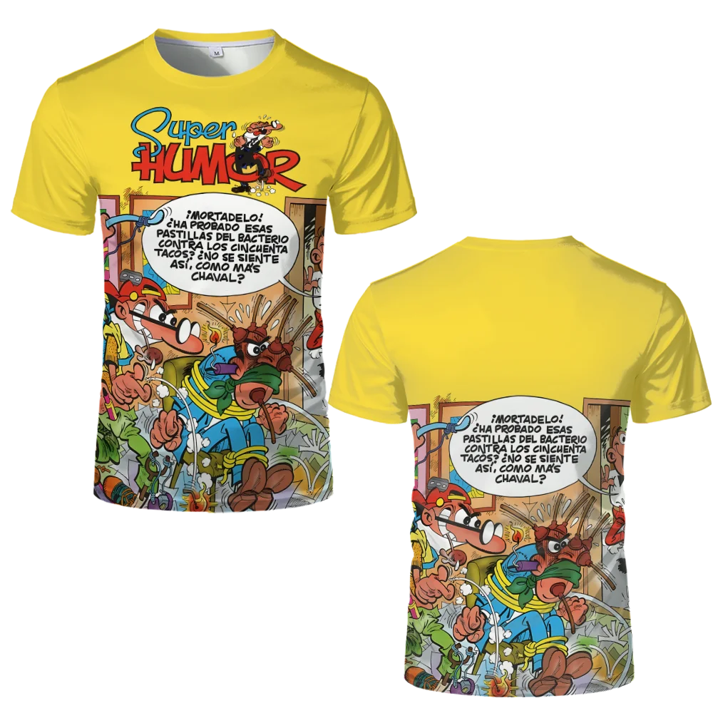 Mortadelo Filemon Anime-Charakter-Druck-T-Shirts, Rundhalsausschnitt, modisches lustiges Muster, kurze Ärmel, lässige, atmungsaktive Outdoor-T-Shirts – Detail 7