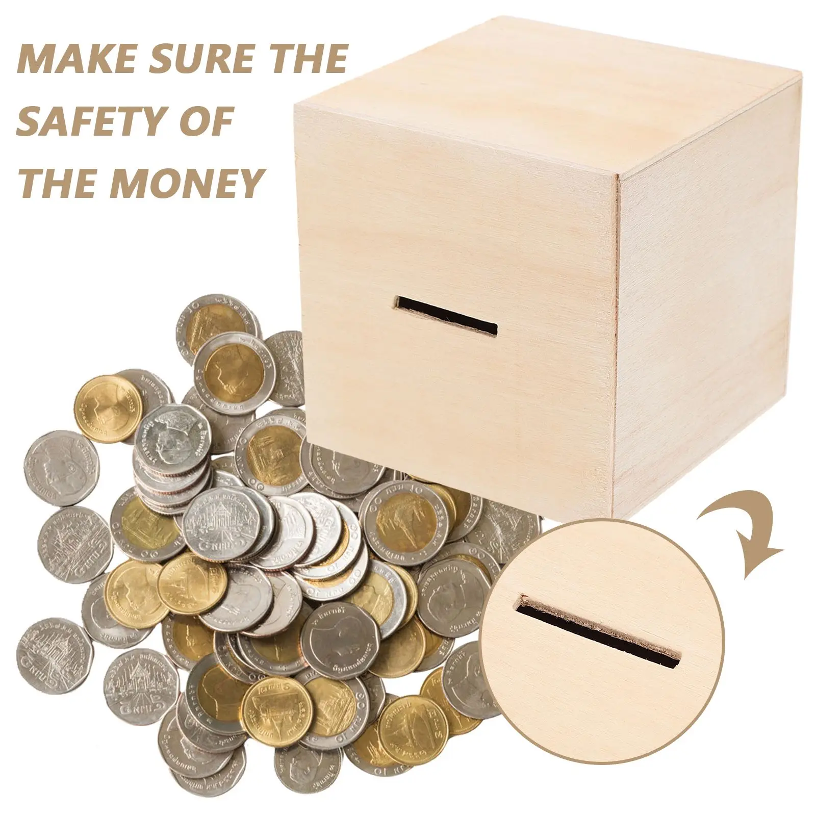 4Pcs Square Wooden Piggy Bank Cube Money Boxes Kids Coin Saving Box Children Change Container Storage Bank Home Decor 2
