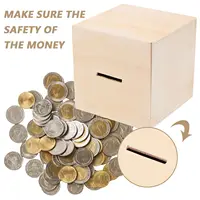 4Pcs Square Wooden Piggy Bank Cube Money Boxes Kids Coin Saving Box Children Change Container Storage Bank Home Decor 2