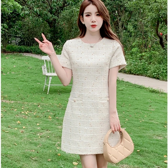 Moda Roupas Femininas Verão Tweed Pequena Fragrância Luxo Manga Curta  Causal Elegante Mini Vestido Vestidos Robe - AliExpress