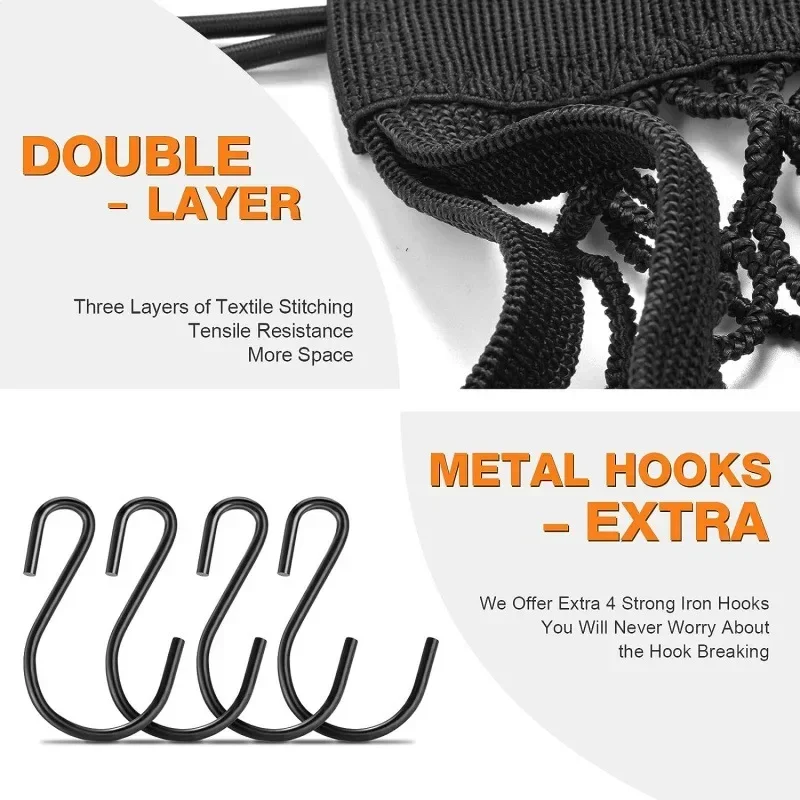 Motorcycle Cargo Net High Elastic Double Layer Motorcycle Mesh for Helmet Storage Bungee Cargo Net with Hooks Luggage Strap