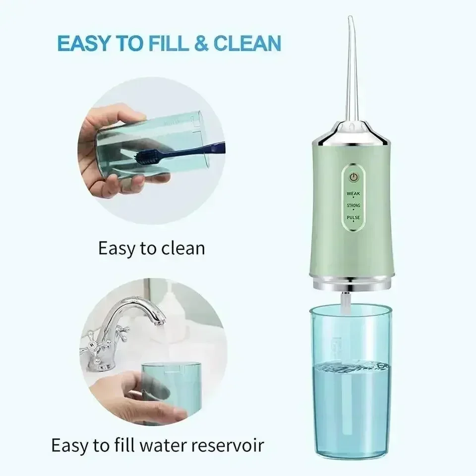 Oral Irrigator Portable Dental Water Flosser USB Rechargeable 4 Jet Tip 220ml 3 Modes