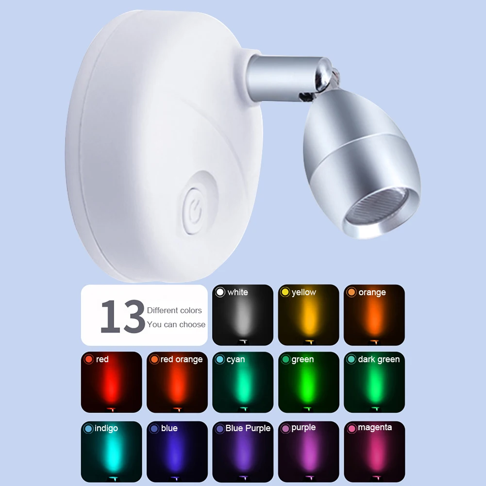 Description Picture 4 of item13 Colours Wireless Spotlight Battery Operated RGB Cabinet Light Light Last Up To 20000H Angle Adjustable for Living Room Closet