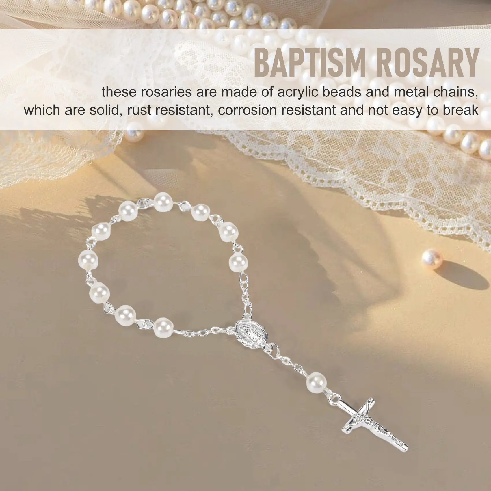 30Pcs Baptism Rosary Beads Finger Baptism Rosaries Faux Pearls For Baptism Favors Christening Favors Communion Favors