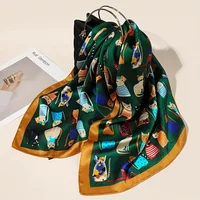 1PC Cute Kitten Pattern Square Scarf Simulated Silky Scarf Women Clothing Accessories Mother Day Gifts 2