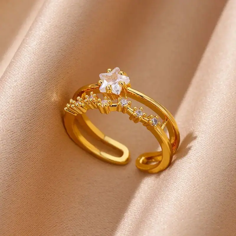 White Zircon Star Rings For Women