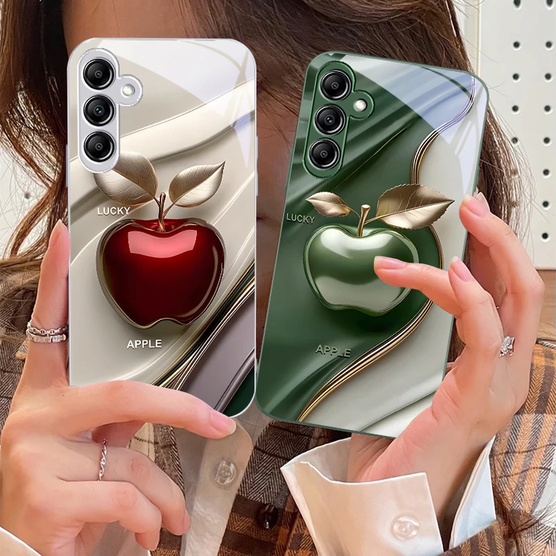 Sleek Black Apple Design Glass Phone Case