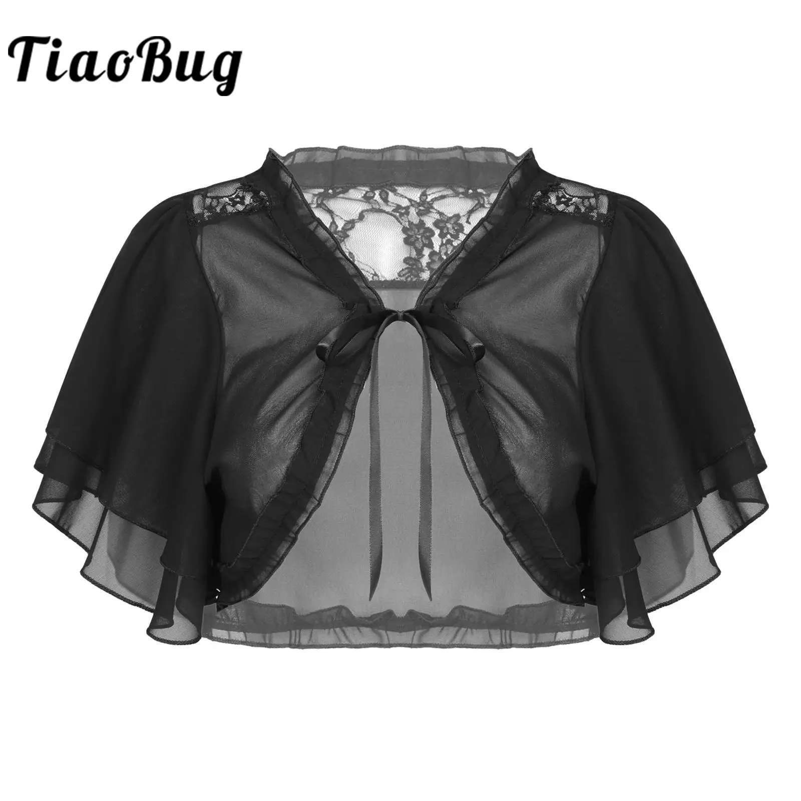 Womens Elegant Bolero Sheer Lace Chiffon Shawl Wraps Cardigan Woman's Shrug Open Front Wedding Cape Cover Ups Bridal Wrap