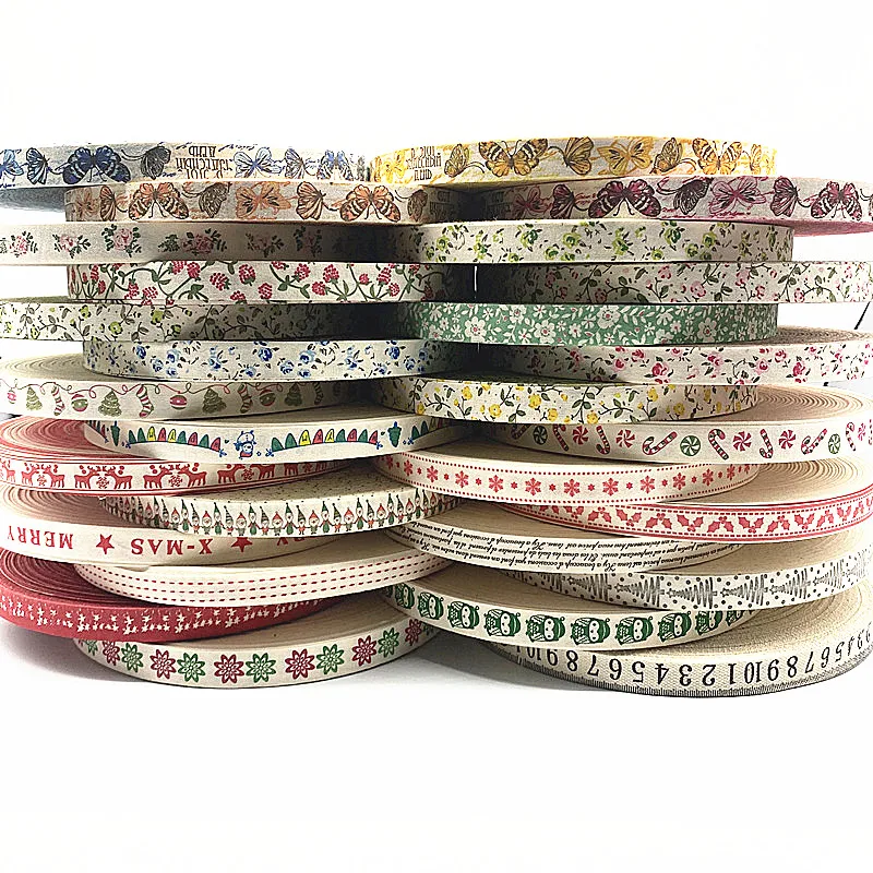 Polyester Cotton Ribbon 15mm 5yards Christmas/Butterfly/Flower Printed DIY Wedding Christmas Party Gift Wrapping Supplies