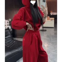 Casual Fashionable Hoodie And Slimming Pants Two-Piece Set in Pure Color Autumn Winter New Arrival Street Style for Women