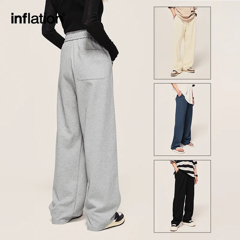 INFLATION Unisex Wide Leg Pants Men Solid Straight Leg Mopping Pants Couple Wear Casual Trousers wide leg pants