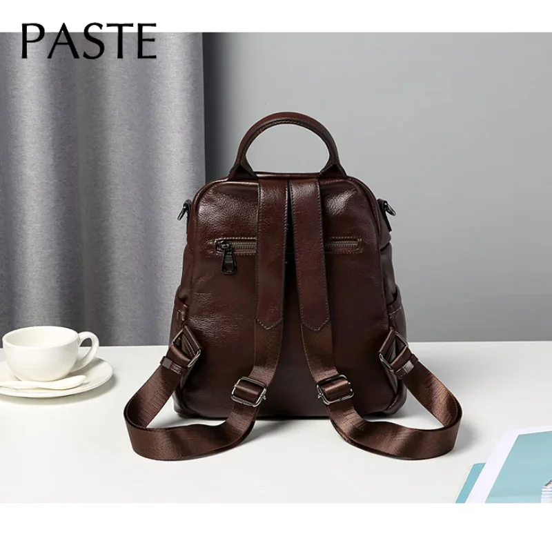 New Casual Coffee Color Large Backpack 2025 Genuine Cow Leather