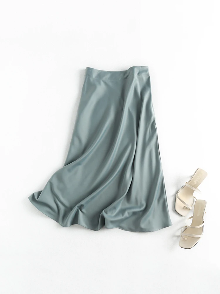 تنورة متوسطة الطول من الساتان للنساء ، تنورة طويلة...