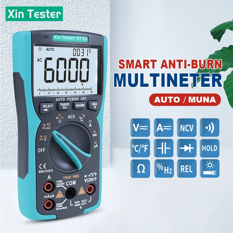 

Xin Tester C2 True RMS Analog Multimeter LCD Digital Display Current AC DC Voltmeter Capacitance Resistance 6000 Counts Tester
