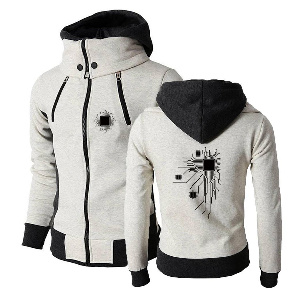 2023 CPU Processor Circuit Diagram Spring Autumn Men High-quality Hot Sale Three-color Zipper Hoodie Style Leisure Sports Coat