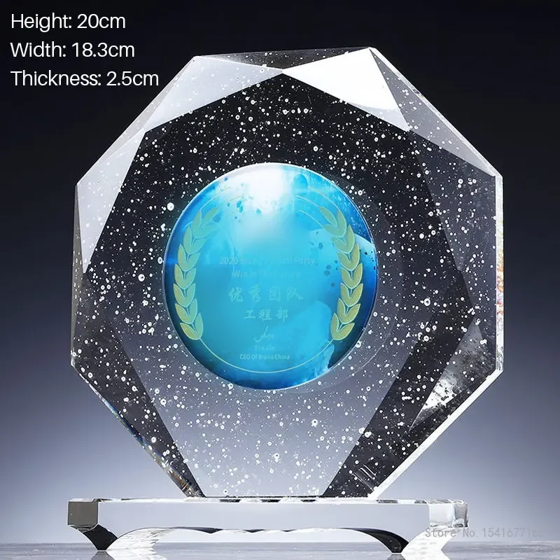 Custom Engraved Octagonal Crystal Medal, Production Honor, Creative, Home Decoration Awards Souvenir, Bubble Crystal Trophy, 1Pc