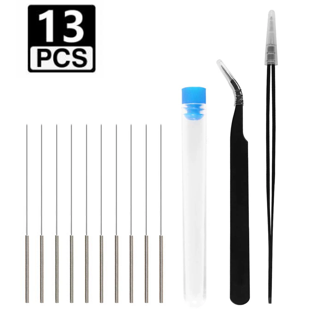 13 Pcs 3D Printer Nozzle Cleaning Kit 0.4mm Needles Cleaner and Tweezers Cleaner Stainless Steel Nozzle Cleaning Tool Kit 32pcs 3d printer nozzle cleaning kit 30pcs nozzle cleaner 0 15mm 0 25mm 0 35mm 0 4mm 0 5mm clean needles tweezers for 3d printer