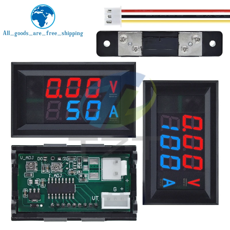 Tzt dc 6-120v 50a 100a digitales Stroms pannungs tester modul blau rot Dual-LED-Anzeige feld mit Shunt