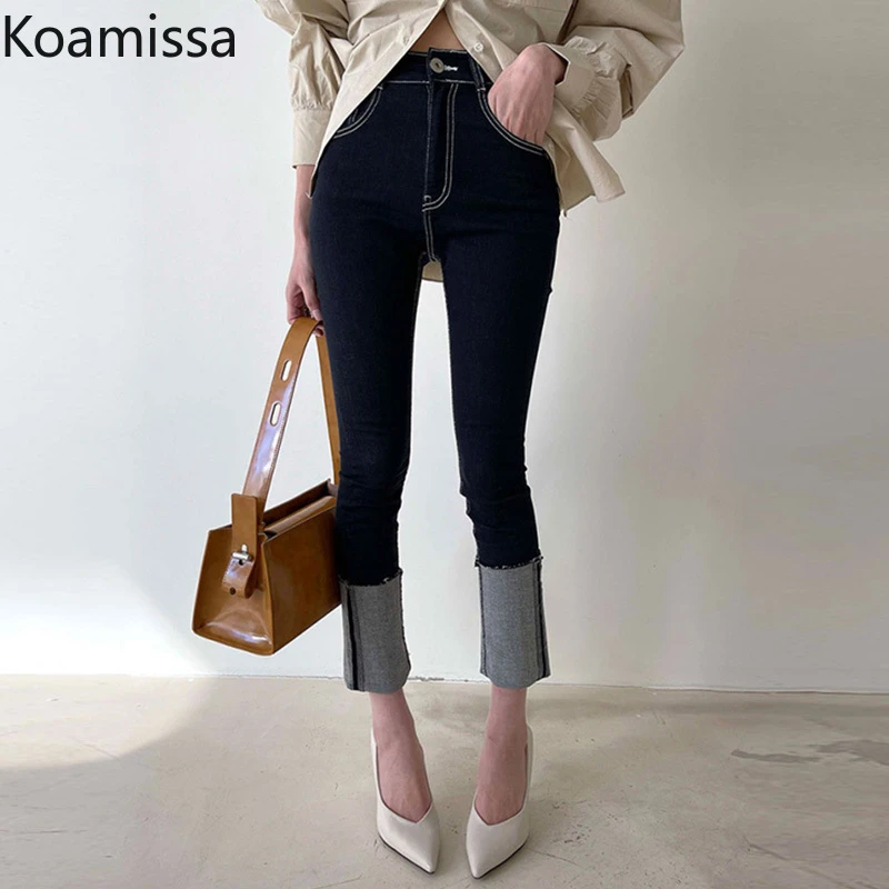 Koamissa Women Casual Loose Jeans Solid Washed High Waist Spring Autumn 2022 New Denim Pants Bottom Chic Trousers Jeans Pocket amiri jeans