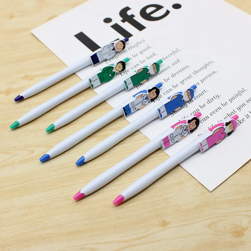 7Pcs 재미 의사 간호사 디자인 볼펜 사무실 및 학교 학생 귀여운 편지지 쓰기 1.0mm 검정 잉크