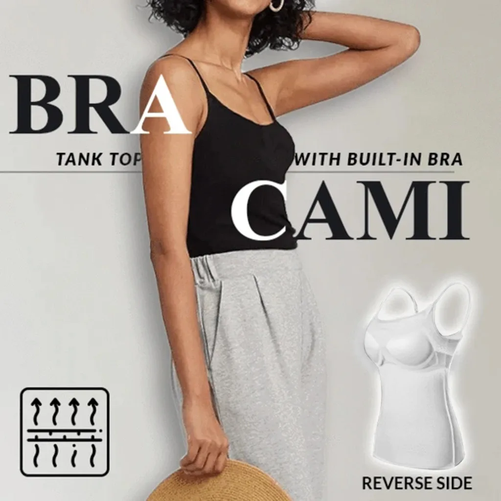 Women's White Camisole With Built-in Bra For Underwear Or Basic Wear