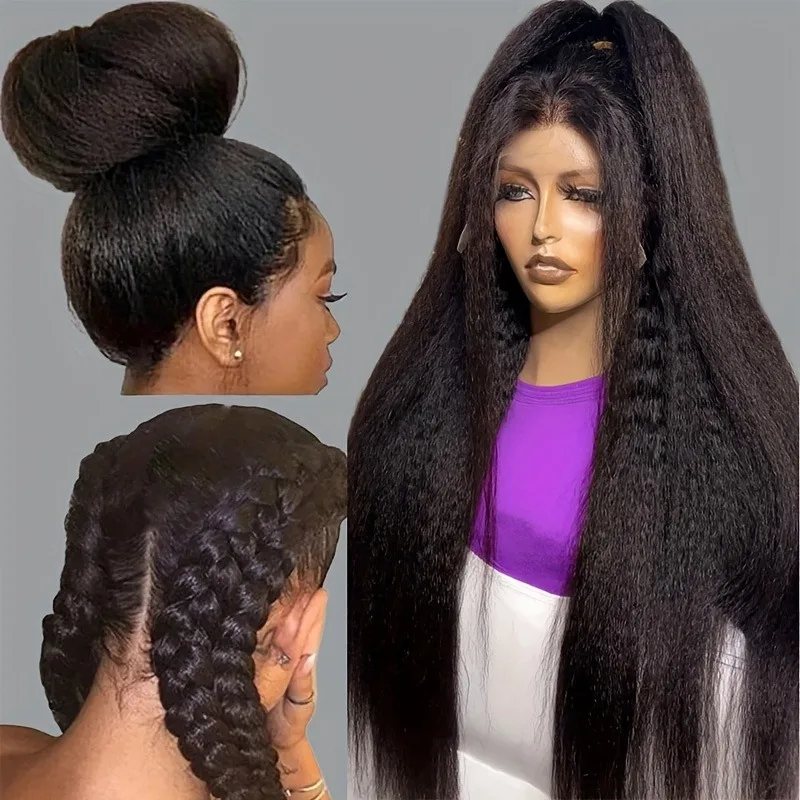 Kinky Straight Human Hair Wigs 13x4 Glueless Lace Front Human Hair Wigs on Clearance Sale Yaki Straight 5x5 HD Lace Closure Wig 2