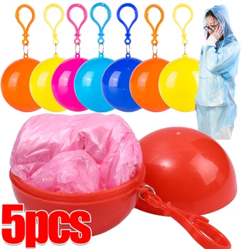 1-5PCS Mini Portable Raincoats Ball Colorful Disposable Thicken Rain Ponchos Emergency Waterproof Rainwear Cape Keyring Balls 1
