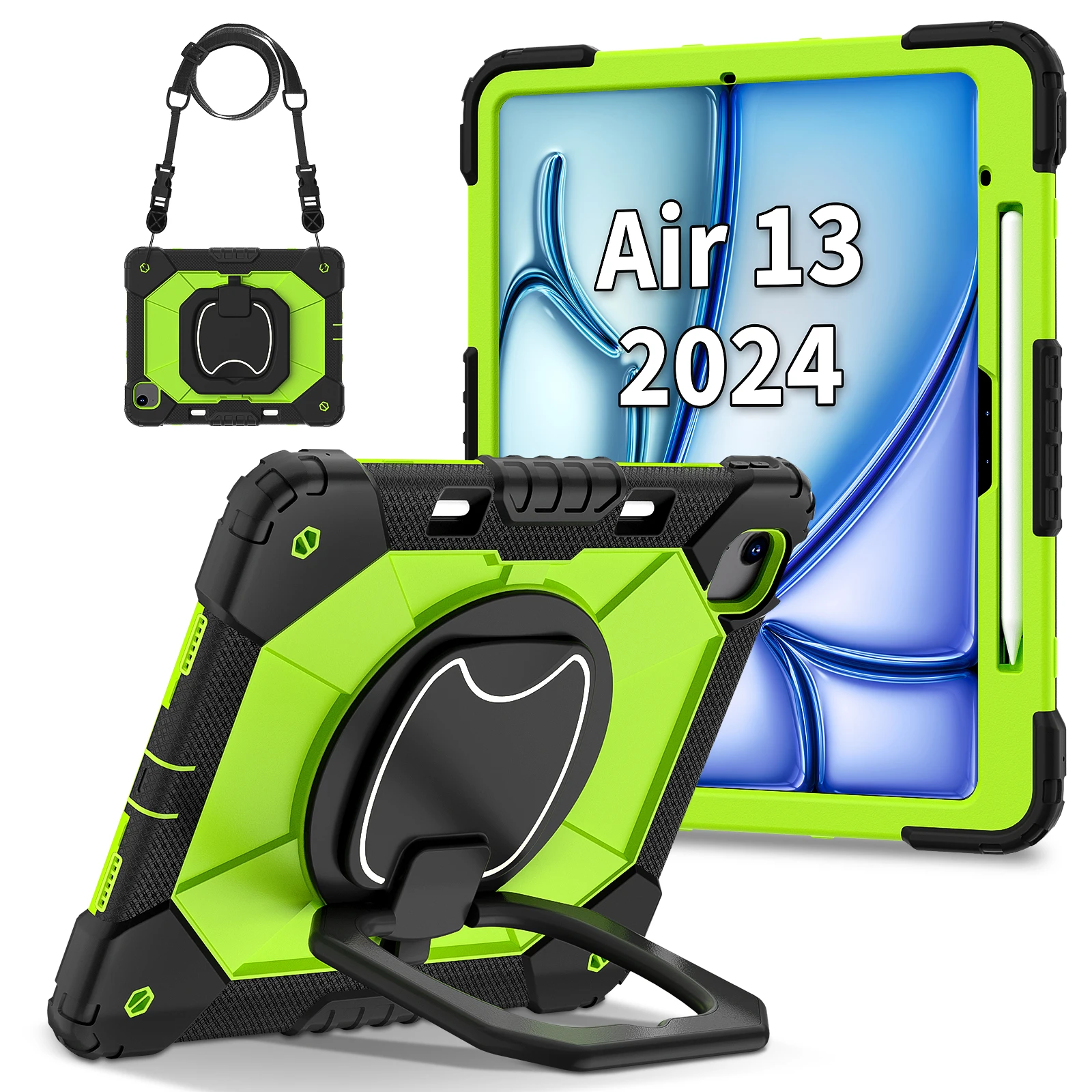 Durable Shockproof Tablet Case with Built-in Kickstand & Shoulder Straps