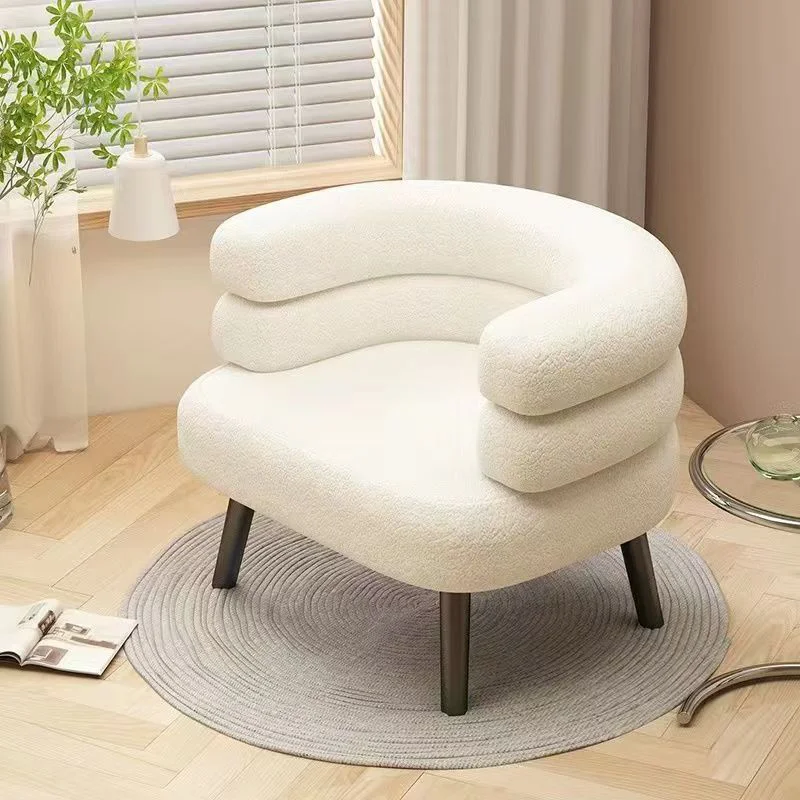White Nordic Luxury Lamb Fleece Lazy Sofa Chair Living Room Single Casual Back Chair Bedroom Dresser Chair Balcony Coffee Chair