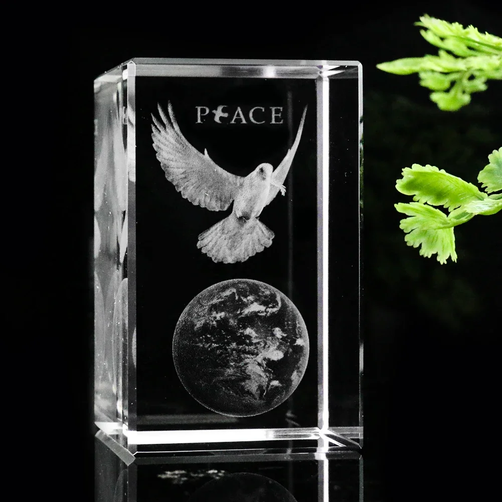 Inciso Al Laser Global Peace Dove Earth Crystal Ornament K9 Glass Art Desk Fermacarte Holiday Party Home Centrotavola Accessori