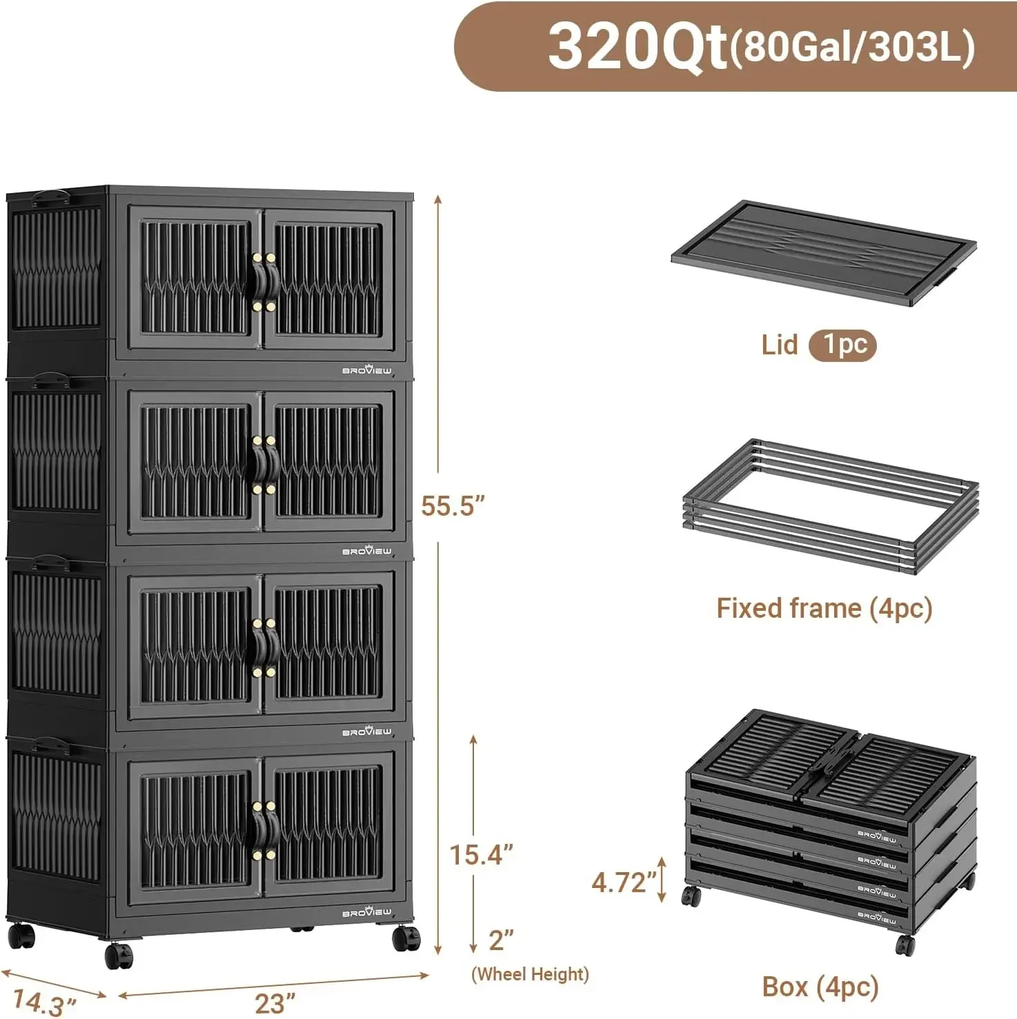 Collapsible storage bins stacked in closet – black 4-pack