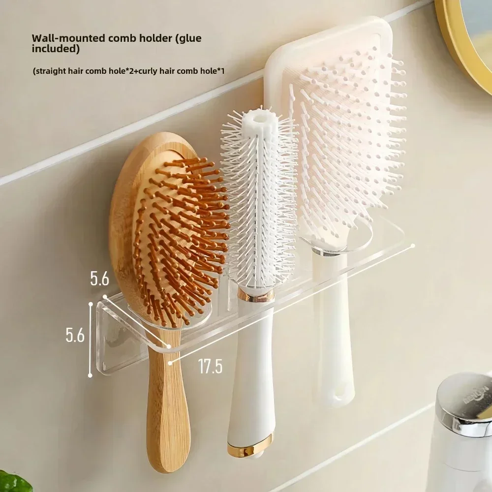 Storage Rack Bathroom Accessories Hair Tool Holder Comb Holder Organizer Acrylic Storage Shelf Clear Transparent Wall-Mounted Hair Brushes Rack Bathroom Accessories Home Shelves